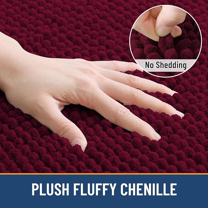 Arotive Bathroom Rugs 47" x 24", Ultra Soft Absorbent Chenille Bath Rugs, Non-Slip Rubber Backing, Machine Washable Bath Mats for Bathroom Floor, Tub and Shower, Home Decor Accessories, Burgundy