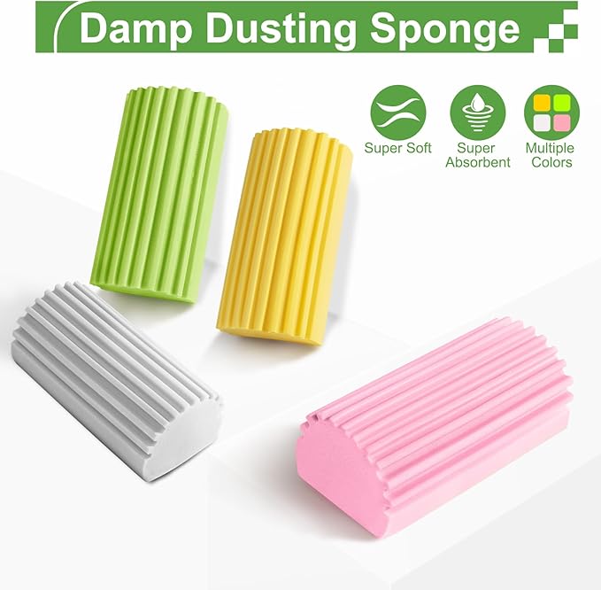 Jeymei 2-Pack Damp Clean Duster Sponge, Sponge Cleaning Brush, Duster for Cleaning Blinds, Glass, Baseboards, Vents, Railings, Mirrors, Window Track Grooves and Faucets