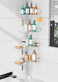 KEGII Shower Caddy Tension Pole – Corner Rustproof Bathroom Organizer with Soap Holder & Hooks, No-Drill Adjustable Shower Shelf for Renters for Families & Renters, 25-114.2 Inch, Silver