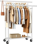 HYSEYY Clothes Rack, Double Rods Rolling Clothing Rack for Hanging Clothes, Portable Garment Rack with Wheels, Coat Rack Wardrobe Closet Load 240 LBS for Bedroom Laundry Room (White, L)