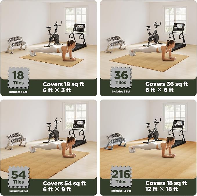 AIRHOP 18 PCS Gym Floor Mat, EVA Foam Puzzle Gym Mat, High-Density Interlocking Foam Floor Tiles for Home Gym, Play Workout Garage Kitchen Flooring 12.6"x12.6"x0.4"