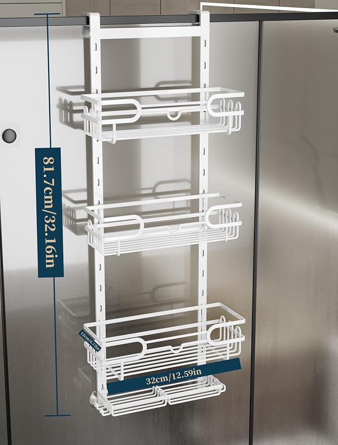 Consumest Over The Door Shower Caddy - 4 Tier Adjustable Hanging Shower Organizer Shelf with 2 Soap Holders & 22 Hooks, Rustproof Easy Installation Hanging Storage Rack for Bathroom, White