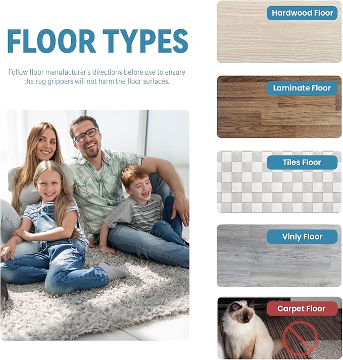Lancord Rug Tape Large, Double Sided Adhesive Rug Pad Grippers (New Tech), Reusable Carpet Tape Non Slip Rug Pads for Hardwood Floors & Tiles, Anti Slip Rug Grips for Area Rugs to Keep Rug in Place