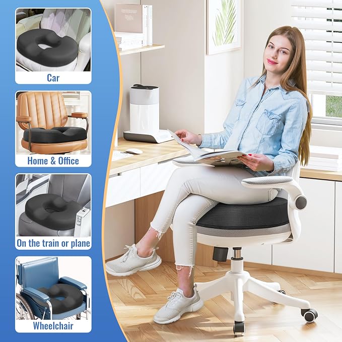 CloudBliss Donut Pillow Stadium Seat Cushion for Tailbone Pain Relief and Hemorrhoids, Memory Foam Seat Chair Cushion, Portable Seat Cushions for Bleachers, Car, Home & Office