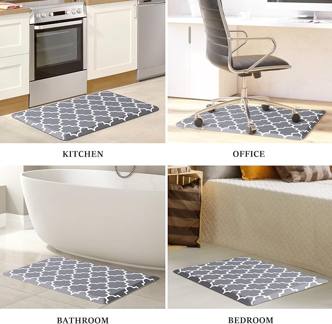 WISELIFE Anti Fatigue Floor Mat - 4/5 Inch Thick Kitchen Mat Non Slip Waterproof Heavy Duty Ergonomic Comfort Mat Durable for Home, Office, Sink, Laundry,(20" x 32", Grey)
