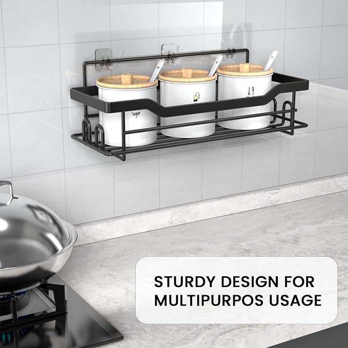 Shower Caddy Shelves Organizer Rack, Single Pack Shower Caddy,No Drilling Wall Mounted Self Adhesive Shower Shelves for Inside Shower, Matte Black