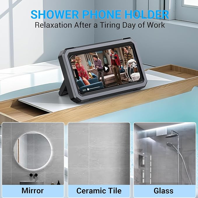 Coolpow Shower Phone Holder Waterproof【480°Rotatable】Retractable Adjustable Shower Phone Case Shower Stall Accessories for Bathroom Wall Phone Mount Stand Water Proof Anti Fog Case for 4-7"Cellphones