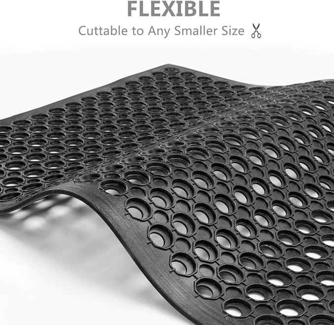 ROVSUN Rubber Floor Mat with Holes, Anti-Fatigue/Non-Slip Drainage Mat, for Industrial Kitchen Restaurant Bar Bathroom Utility Garage Pool Entry Door Mat, Indoor (36'' x 60'' Black 1Pcs)