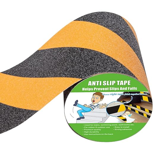 Yorwe Anti Slip Tape, High Traction,Strong Grip Abrasive, Not Easy Leaving Adhesive Residue, Indoor & Outdoor (6" Width x 190" Long, Black/Yellow)
