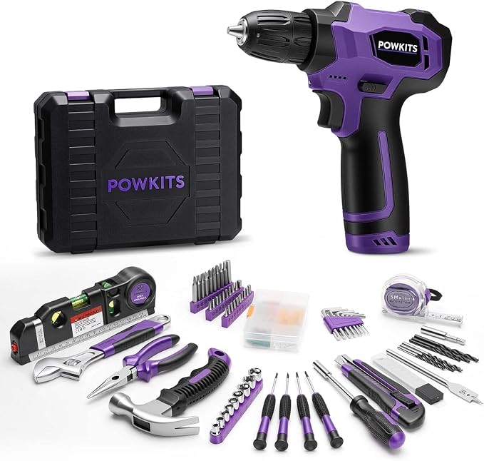 8V Cordless Drill, Purple Power Drill with Drill & Screw Bits Set, 3/8" Keyless Chuck, Rechargeable Electric Drill Tool Kit for Home Repairs, DIY,139PCS Tool Set for Women & Men