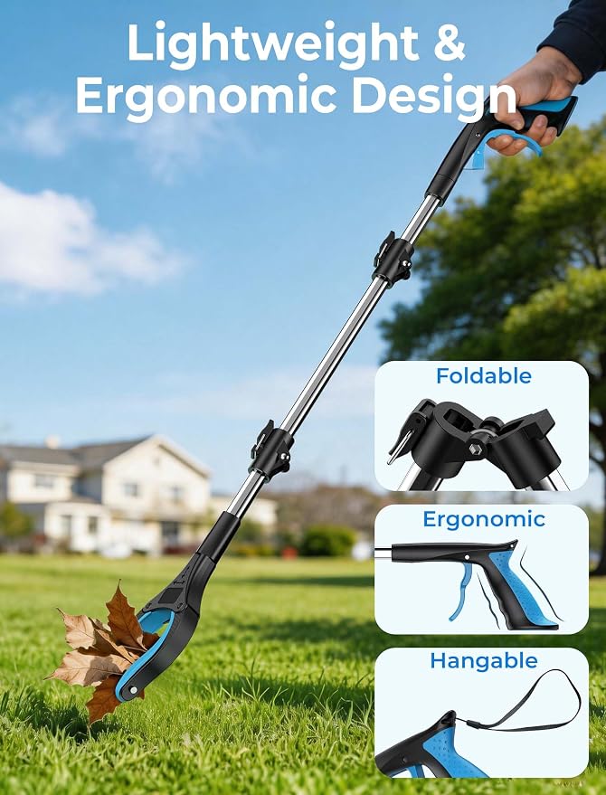 32" Grabber Reacher Tools, 2 Pack Upgraded Strong Foldable Reacher Grabber Heavy Duty Pickup Tool, 4" Wide Claw Opening & 360° Rotating Jaw & Magnet Lightweight Grabber Tool for Senior Patient