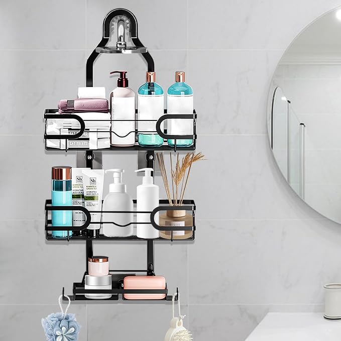 Shower Caddy Hanging, Shower Caddy Hanging Bathroom Shower Organizer, Long Bathroom Shower Organizer Hanger Rack with Hooks,Soap Holder