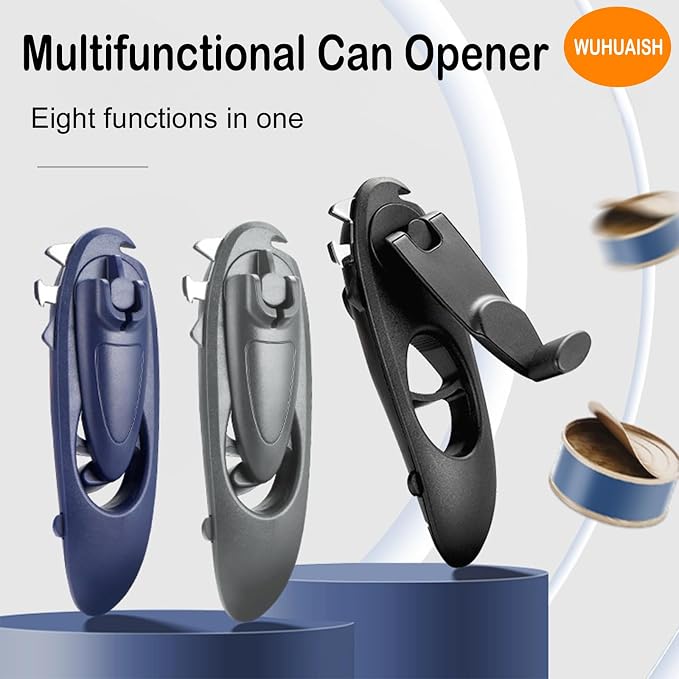 Multi-functional opener and can-opener, made of thickened ABS material and stainless steel, easy to operate, save time and effort, easy to store. (01 Black)