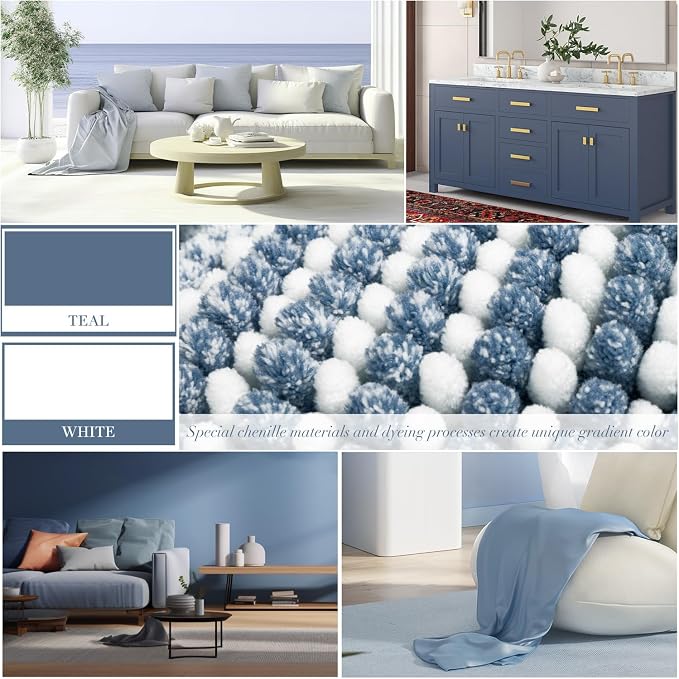 BSICPRO Bathroom Rugs and Mats Sets, 2 Piece Thick Absorbent Chenille Bath Mat Rug Set Non Slip, Soft Shaggy Bath Room Floor Mats for Bathroom, Machine Washable (Fog Blue, 20" x 47" Plus 20" x 32")