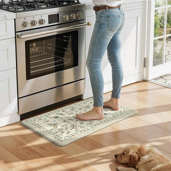 LEEVAN Anti Fatigue Mats for Kitchen Floor Non-Slip, Cushioned Kitchen Mats for Floor 20''x31'', Tan Memory Foam Kitchen Mat Set, Waterproof Ergonomic Standing Mat for Bar, Office,Desk, Laundry