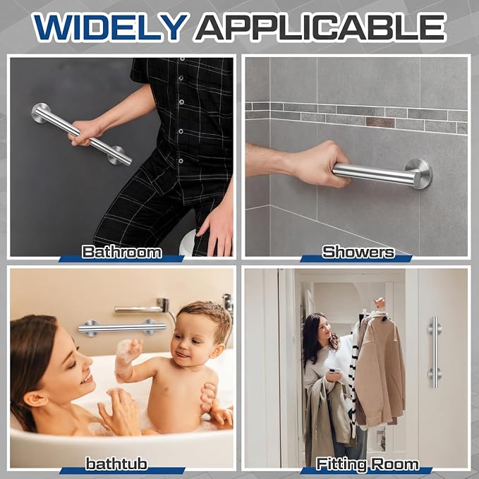 Zonon 2 Pack Shower Grab Bars, 18 Inch Heavy Duty Stainless Steel Bathroom Safety Grab Bar with 1.25" Diameter, Wall Mounted Anti-Slip Safety Handle for Seniors Elderly Handicap, Bathtub Toilet Step