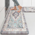 KIMODE Farmhouse Kitchen Mats, Anti Fatigue Kitchen Rugs Sets of 2, Non Slip Paded Kitchen Floor Mats, Blue Boho Laundry Room Rug, Ergonomic Cushioned Comfort Standing Mat for Office, Sink, Desk