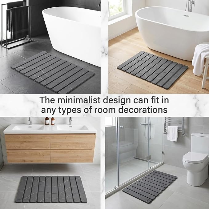 Linidcoud Foldable Stone Bath Mat, Non Slip Large Diatomaceous Shower Mat, Super Absorbent Quick Drying Stone Mat for Bathroom Kitchen Floor Counter Sink,Easy to Clean & Store (24" x 16" Dark Gray)