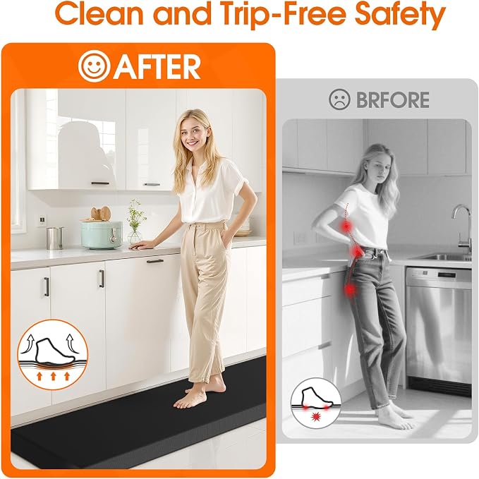 4/5 Inch Thicker Kitchen Mat, Cushioned Thick Floor Comfort Mat, with Non-Slip Bottom, Water & Stain Resistant, Easy Clean Standing Desk Mat for Kitchen, Sink, Office (17.3"x60"x0.8", Black)