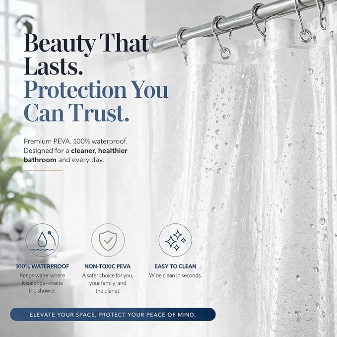 EHZNZIE Crystal Clear Shower Curtain Liner 54x72, PEVA Waterproof Bath Curtain, No Chemical Smell, 3 Weighted Magnets, Durable with Rustproof Metal Grommets