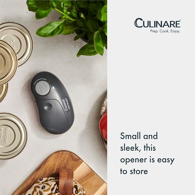Culinare One Touch Electronic Tin Opener, Grey, Plastic/Stainless Steel, Automatic Can Opener, Battery Operated/Hands-Free Use/Magnetic Lid Removal, Batteries Not Included