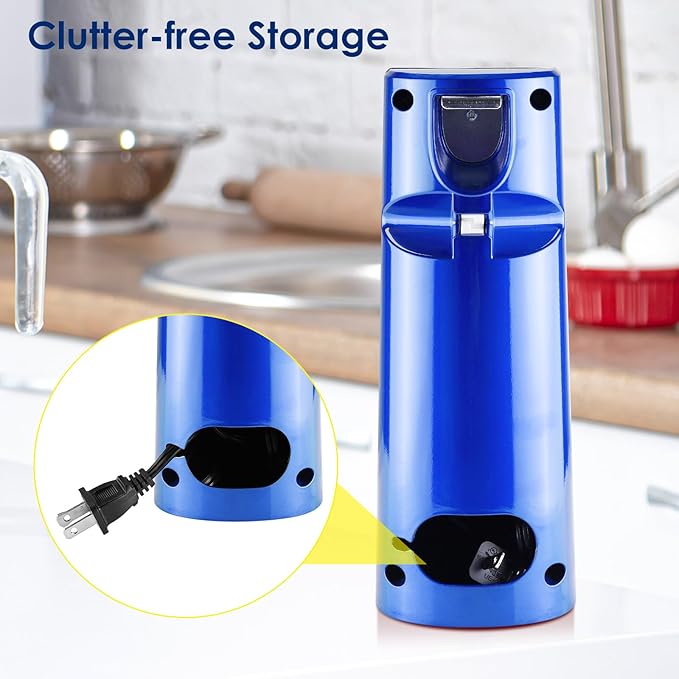 Davivy Electric Can Opener, One Touch Lid Opener, Removable Stainless Steel Cutter and 3-in-1 Design, with Sharpener and Bottle Opener (Blue-ABS)