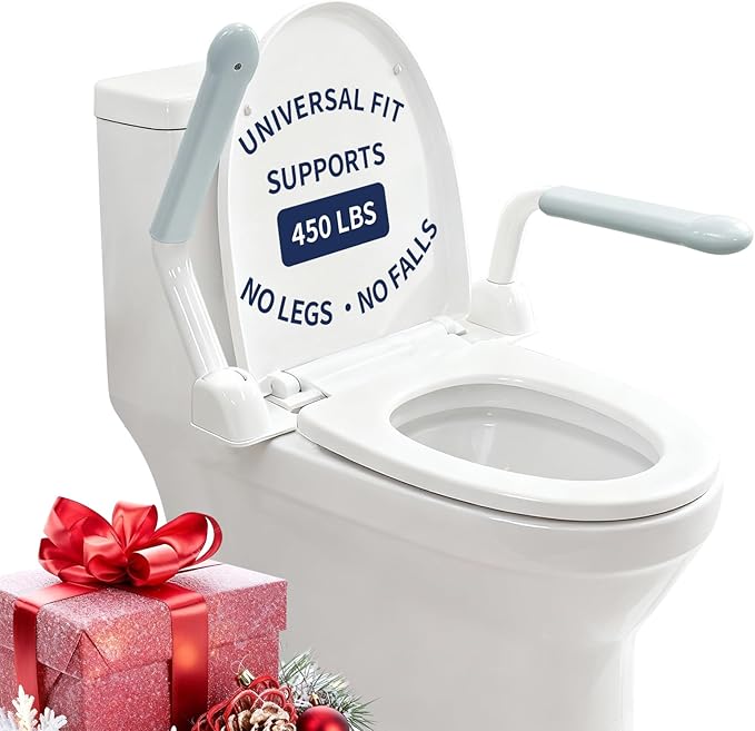 Toilet Safety Rails for Seniors with Flip-Up Armrests, Heavy Duty Toilet Support Rails with Rise-up Handle for Elderly, Disabled, Handicapped, or Mobility Assistance, Fits Most Toilets (Standard)