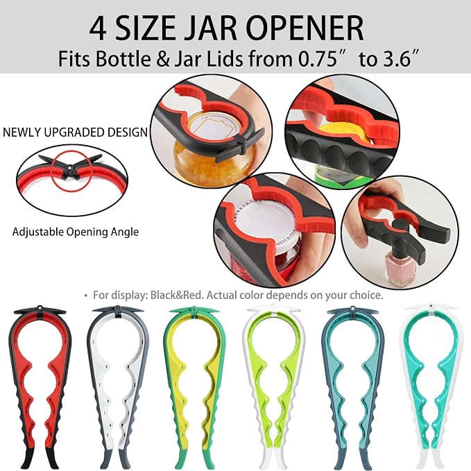 Openers Bundle - 6-Piece Openers Set for Weak Hands - Heavy Duty Stainless Steel Manual Can Opener, 5-in-1 Bottle Opener, Corkscrew & Silicone Grippers - Kitchen Gadgets for Seniors & Arthritis