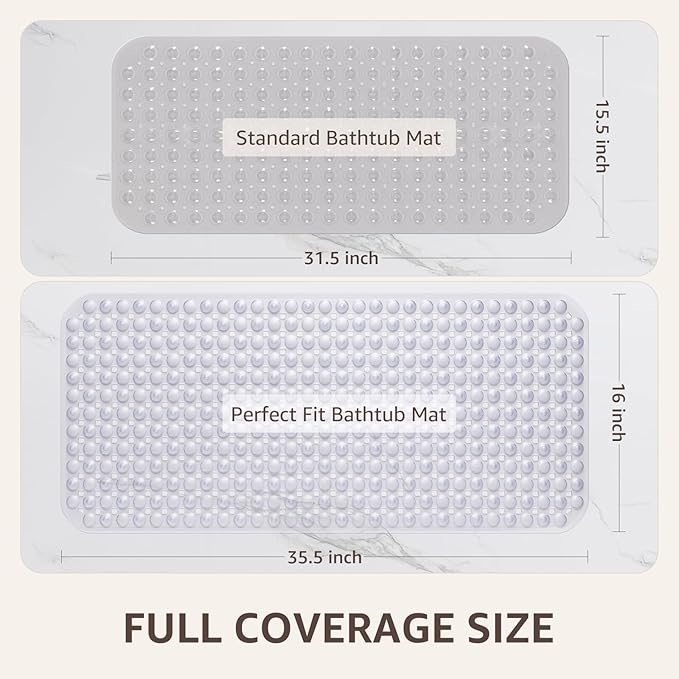 OTHWAY Bath Tub Shower Mat Non Slip, Bathtub Floor Liner Mats for Inside Shower Bathroom, Suction Cups and Drain Holes for Feet Scrubbing, Machine Washable, Soft on Feet, 35x16 Inch, Transparent