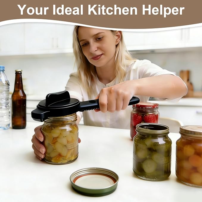 Multi-Functional 4-in-1 Jar Opener, Adjustable Stainless Steel Bottle Opener for Multi Size Jar Bottles with Ergonomic Non-Slip Handle Grip, Kitchen Helper for Seniors Weak Hands Arthritis