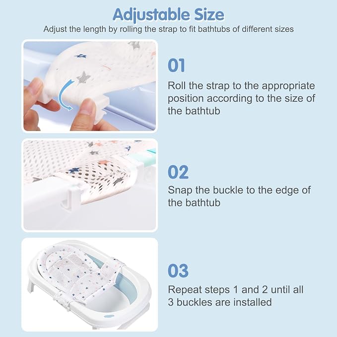 Colorlife Baby Bath Seat Support Net Infant Bathing Seat Support Mat, Adjustable Comfortable Non-Slip Three-Pointed Baby Shower Net Bathtub Sit Up Mesh for Newborn 0-12 Months-White(No Bathtub)