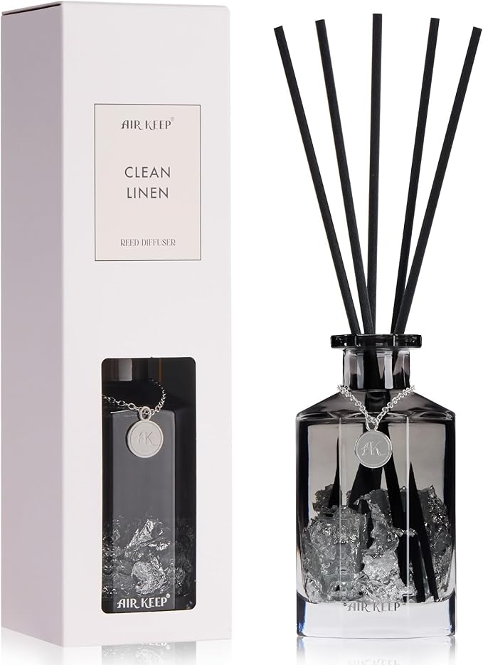 Airkeep Reed Diffuser Set,Clean Linen Luxury Scented Diffuser with Sticks Long Lasting Home Fragrance for Bathroom Shelf Decor 6.09 fl oz (180ml)
