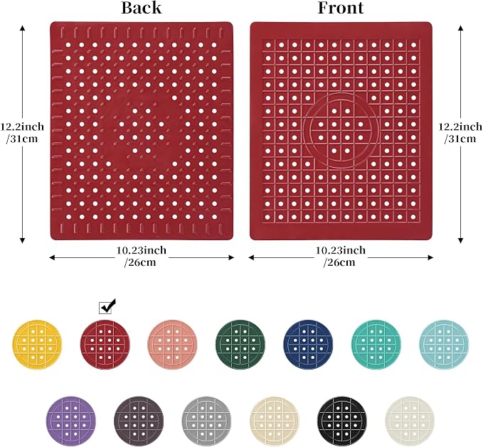 WILLKOMMEN Kitchen Sink Mat, 12" x 10" Rectangular Sink Protector Pad, Fast-Draining Grid Design Liner, Dish Drying Mat 2 Pack Red