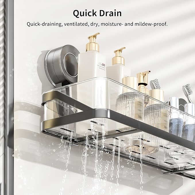 Shower Caddy Suction Cup,Detachable Bathroom Shower Organizer for Bathroom Storage, Wall Mounted Shower Shelves,Rustproof Shelf No Drilling Large Capacity Removable Rack 1 Pack Grey