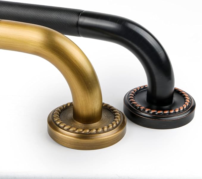 20 Inch Bronze Shower Grab Bar Oil Rubbed Black, Munzong Antique Brass Bathroom Grab Bar w/Anti-Slip Knurled Grip, Bathroom Balance Bar, Safety Handrail Support, Injury Elderly Senior Assist Handle