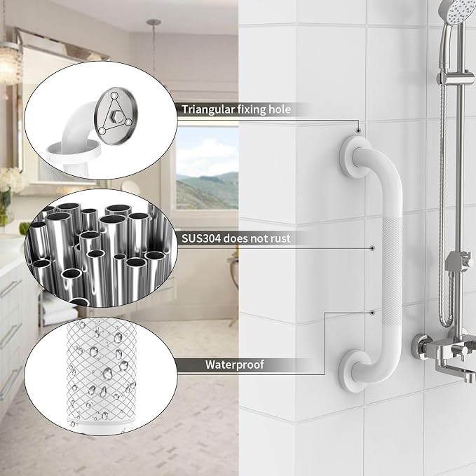 3 Pack Anti Slip Shower Grab Bar Bundle, Munzong 16" 24" 32" White Bathroom Grab Bar, Handicap Balance Bar,1.25" Diameter Safety Hand Rail for Commercial Elderly Injury Senior Assist Bath Handle