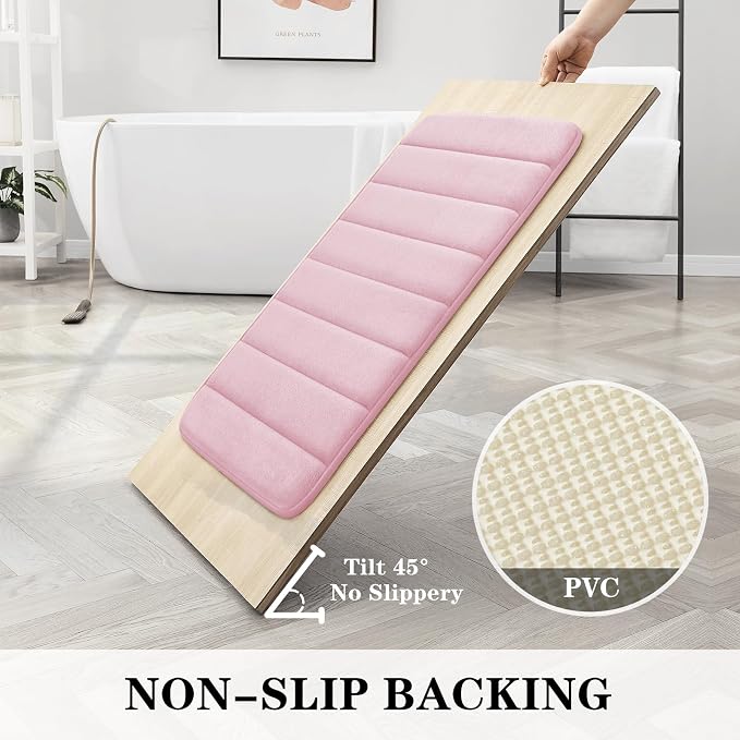 BYSURE Pink Memory Foam Bathroom Rug Set 3 Piece, Non Slip Extra Soft Absorbent Machine Washable Toilet Bath Toilet Mat (17"x24"+20"x32"+U Shape 20"x24")