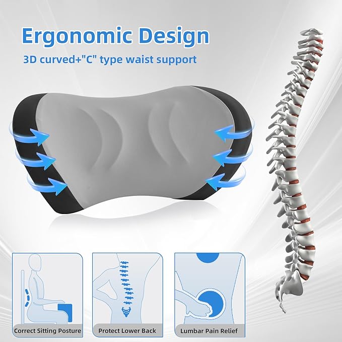 Lumbar Support Pillow for Office Chair - Lumbar Pillow for Car - Ergonomic Lumbar Support Pillow for Car Automotive Seat Cushions