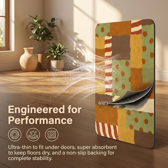 Non Slip Bath Mat Cut to Any Size Ultra Thin Bathroom Rugs Fit Under Door, 16"x24" Quick Dry Absorbent Washable Rubber Backing Mat Rug for Bath Floor, Entryway, Kitchen, Sink