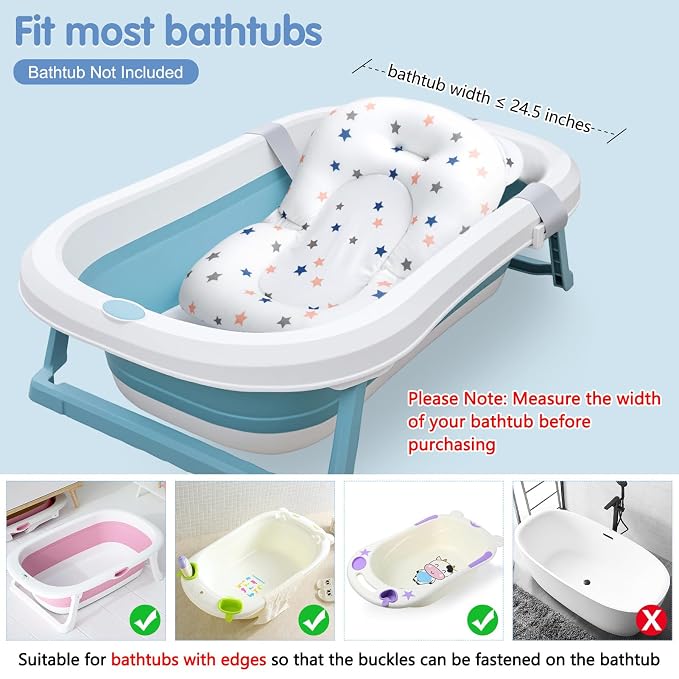 Colorlife Baby Bath Seat Support Net Infant Bathing Seat Support Mat, Adjustable Comfortable Non-Slip Three-Pointed Baby Shower Bathtub Sit Up Mesh for Newborn 0-12 Months-White Star(No Bathtub)
