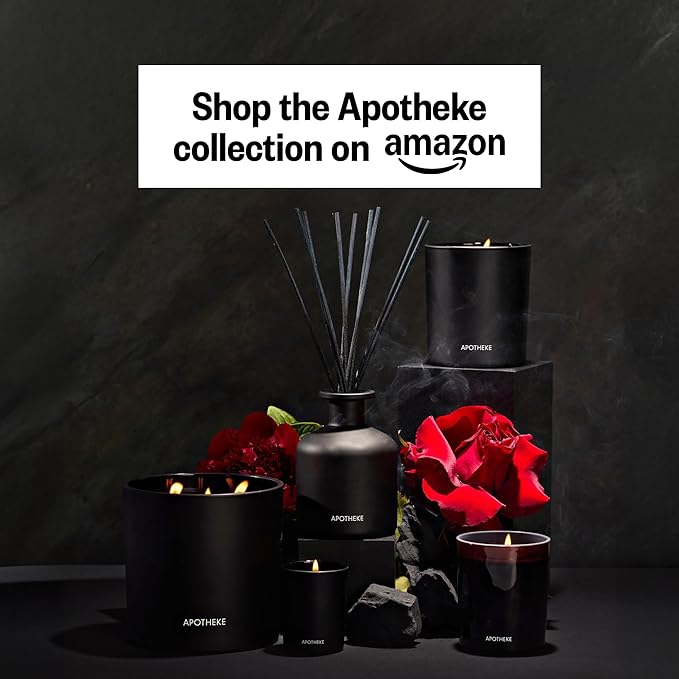 Apotheke Luxury Scented Reed Diffuser for Home, Charcoal Rouge - 6.7 Fl Oz Essential Oil Aromatherapy - 10 Rattan Scent Sticks Room Diffuser - Long-Lasting Fragrance for Bedroom, Home, Bathroom