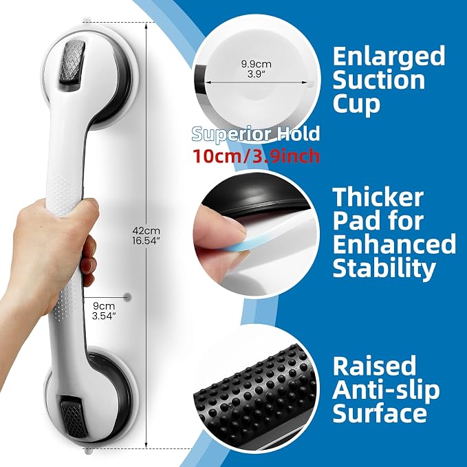 Grab Bars for Bathtubs and Showers, Zynuhmo 2 Pack 16 Inch Strong Suction Safety Bathroom Grab Bars for Shower Chair, Handicap Injury Elderly Senior Pregnant Assist Support Shower Handle(White/Black)