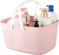 Shower Caddy Basket, Portable Large Capacity Thickened Plastic Organizer Storage Tote with Handles Drainage Toiletry Bag Bin for Bathroom, College Dorm Room Essentials, Kitchen, Camp, Gym, Pink