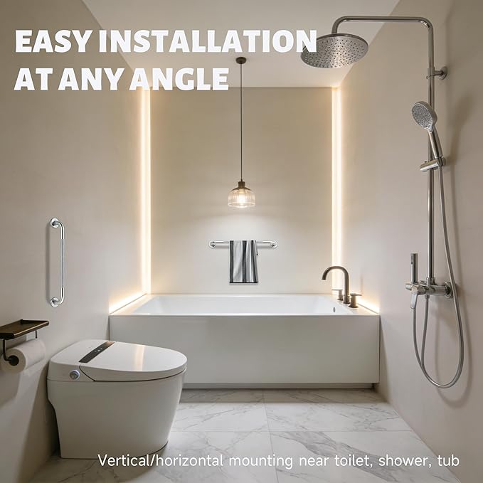 32 Inch Shower Grab Bar 1.25" Dia, 2 Pack Chrome Anti Slip Bathroom Grab Bar, 304 Stainless Steel Knurled Handicap Grab Bars, Safety Support Handrail,Bath Shower Handle for Elderly Injury Senior