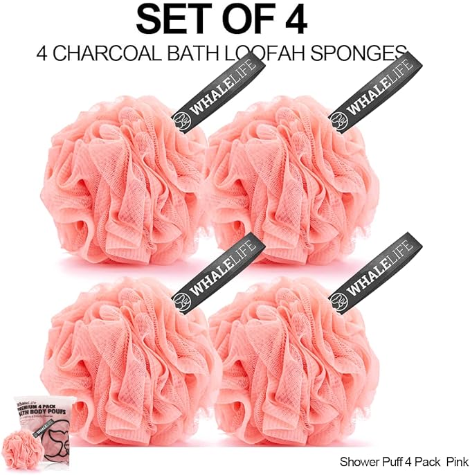Loofah Sponge Bath Sponge for Women Men 4 Pack (Pink)