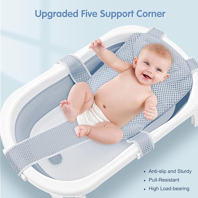 Colorlife Baby Bath Seat Support Net Infant Bathing Seat Support Mat, Adjustable Comfortable Non-Slip Five-Pointed Baby Shower Net Bathtub Sit Up Mesh for Newborn 0-12 Months-Grey(No Bathtub)