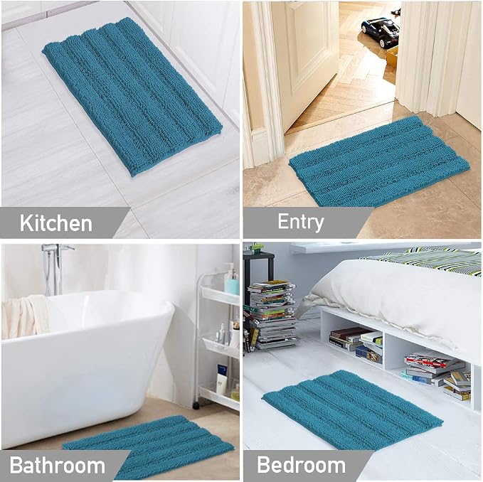 Turquoize Chenille Bath Rugs Shaggy Bathroom Rugs Non Slip Bath Rugs for Bathroom 20 x 32 and 17 x 24 Turquise Bath Rug Extra Soft and Absorbent Area Rug, (20" x 32" and 17" x 24"), Turquise