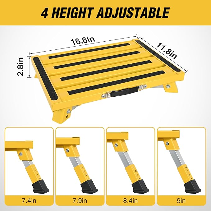 Nilight RV Step Stool Portable Folding Aluminum Platform Steps with Handle 16.5x11.8 Anti-Slip Surface Adjustable Height Step with Rubber Feet Support Up to 500lbs for Camping Travel Trailer (Yellow)