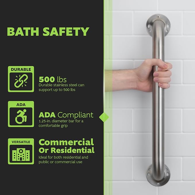 Homewerks 068 HW11218SS 18 Inch Bathroom Grab Bar with 1-1/2 Inch Diameter and Exposed Screws ADA Compliant - Brushed Stainless Steel
