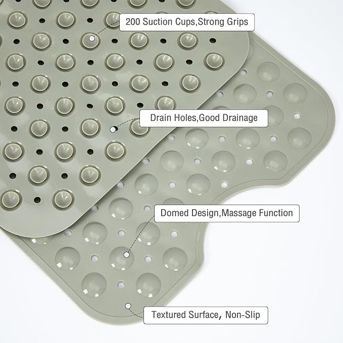 Extra Long Bathtub Mat Non Slip, Camel Soft Bath Mat for Tub 40 x 16 Inch Full Size, Bath Tub Shower Mats for Bathroom Floor with Big Suction Cups and Drain Holes, Easy Washable, BPA Free